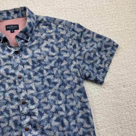 Rue Saint Patrick MTL Floral Blue Collared Casual Button Down Party Shirt Men M* - Picture 4 of 14